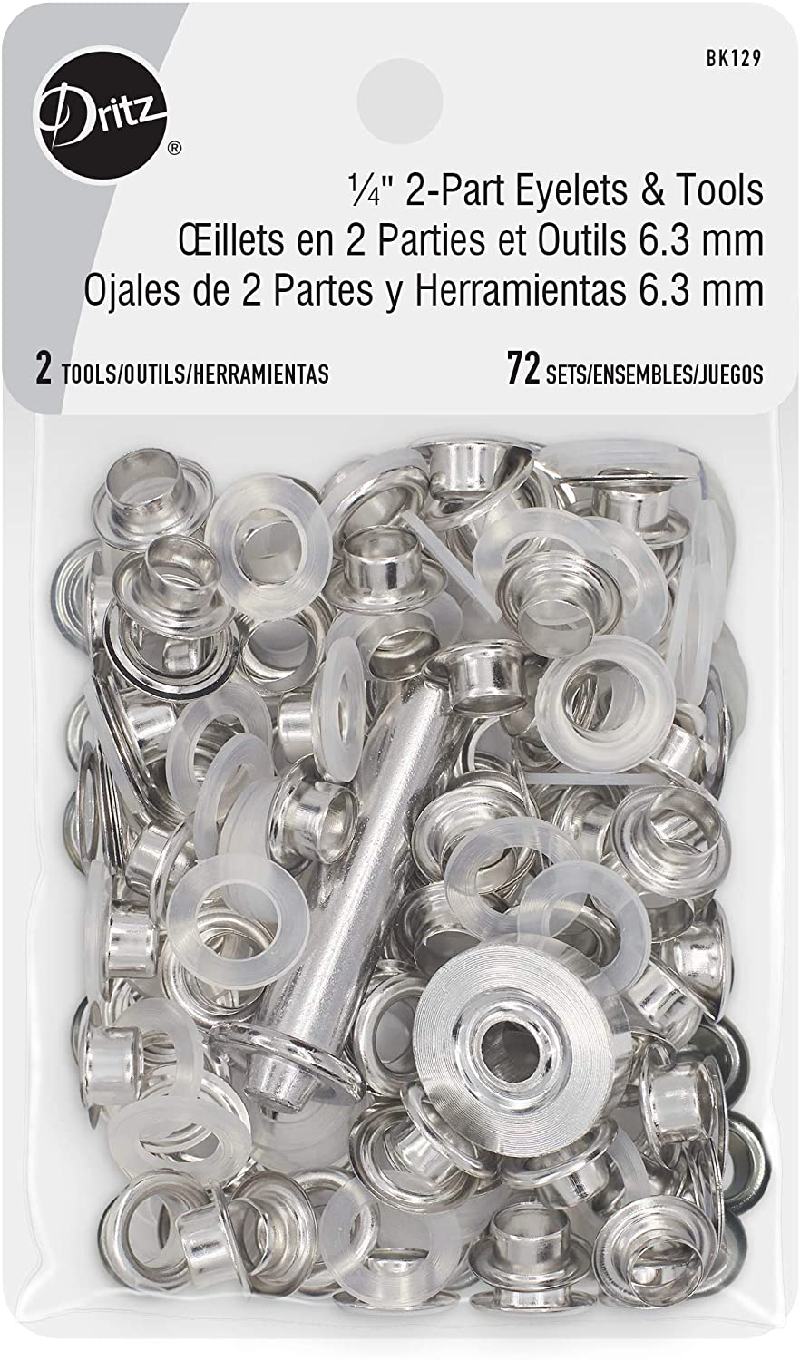 Dritz Ojales de 2 piezas y ojales de herramientas de 1/4", plata 72