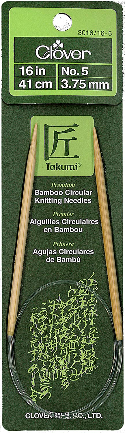 Clover, agujas de tejer circulares de bambú, 16 pulgadas, Bambú, Azul Violeta, 5