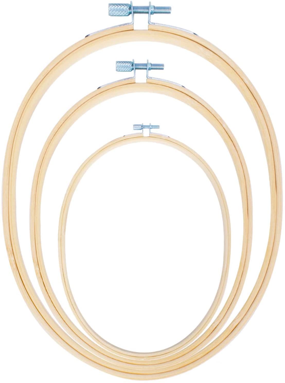 Caydo 3 piezas de 3 tamaños ovalados aros de bordado ajustables con círculo de bambú para costura, c