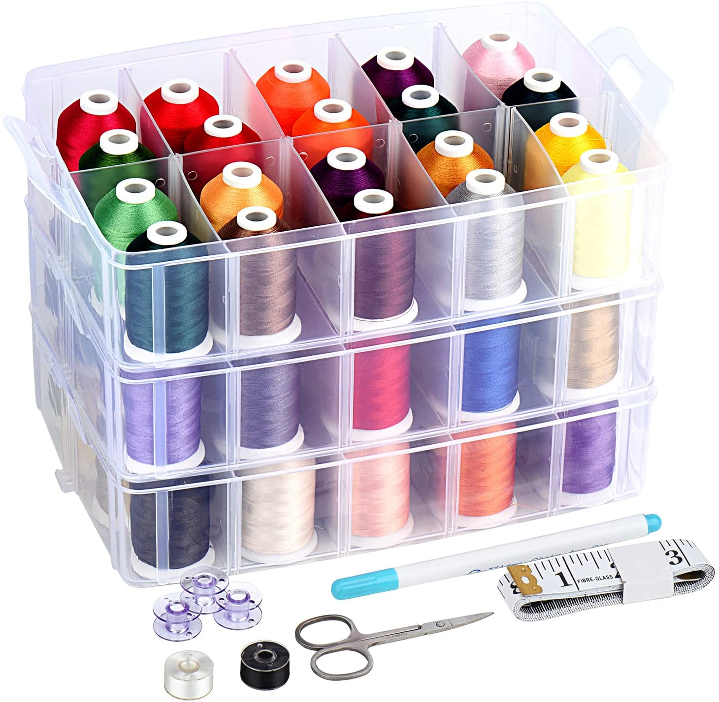 Simthread Hilo de bordar a máquina de poliéster, 63 colores con caja de almacenamiento de plástico p