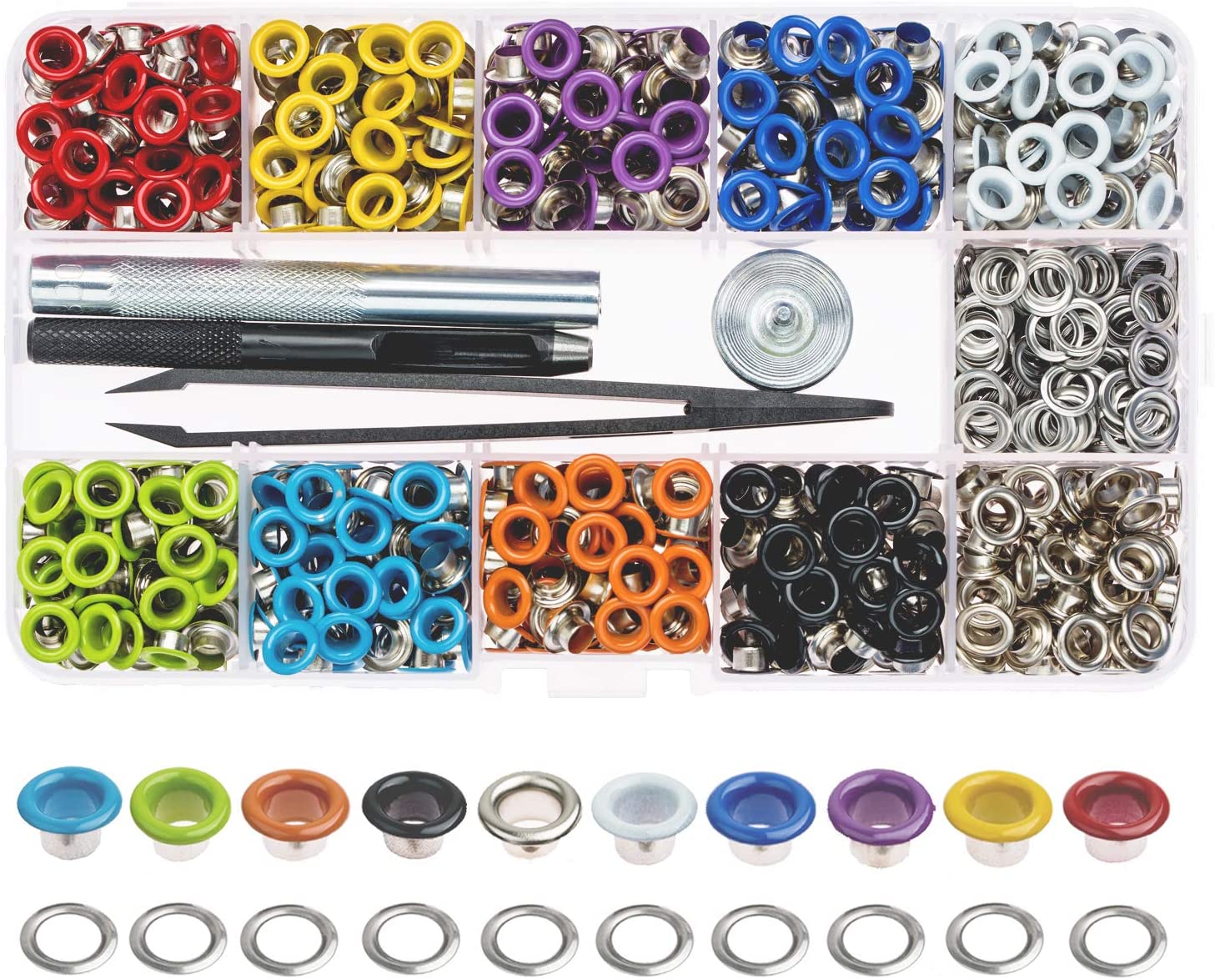 Kit de ojales multicolor de 400 juegos de 9 mm, ojales de metal Lynda con 4 herramientas