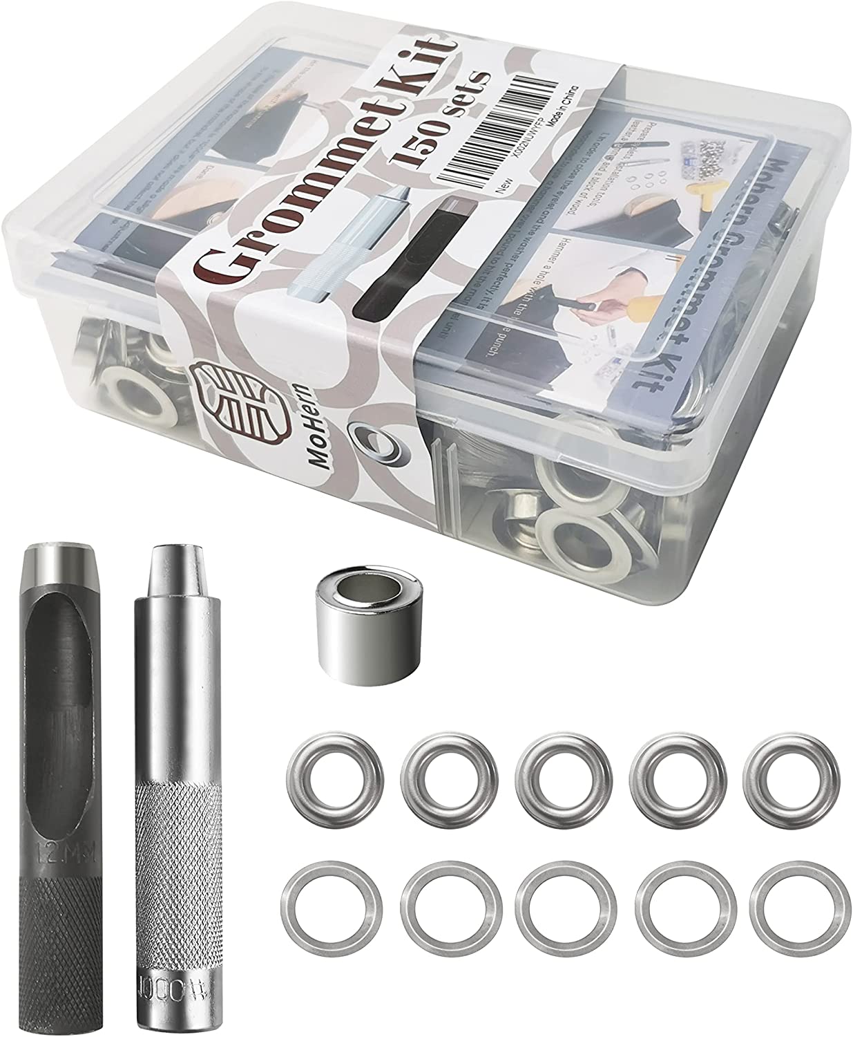 MoHern - Kit de herramientas de ojales de 1/2 pulgadas, 150 juegos de ojales y ojales y 3 piezas de 