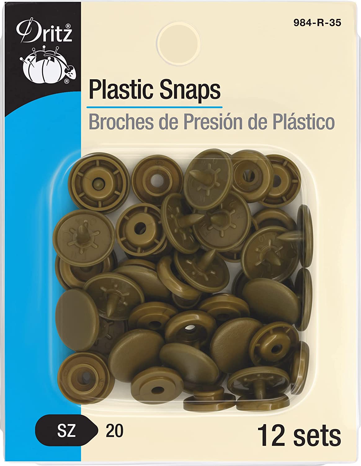 Dritz Broches de plástico, redondos, dorado, talla 20 (1/2 pulgadas), 12 unidades
