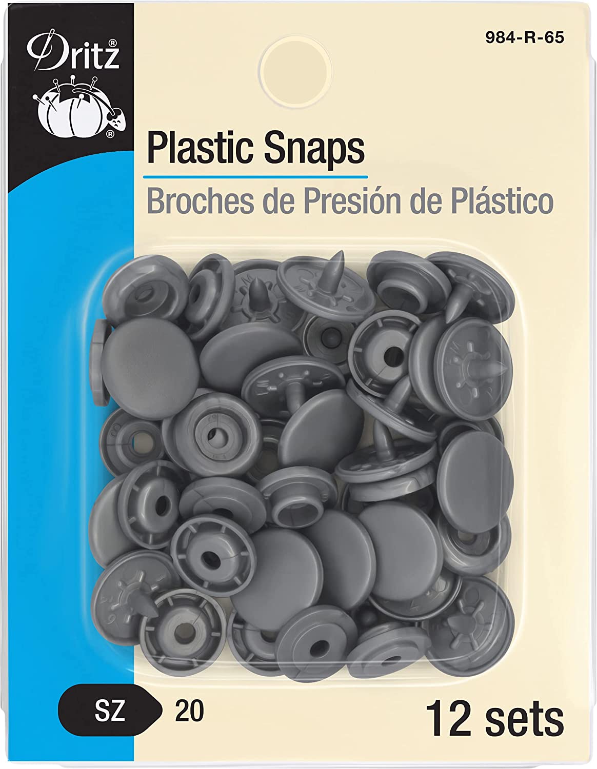 Dritz 984-R-65 Broches de plástico, redondos, tamaño 20, plata, 12 unidades