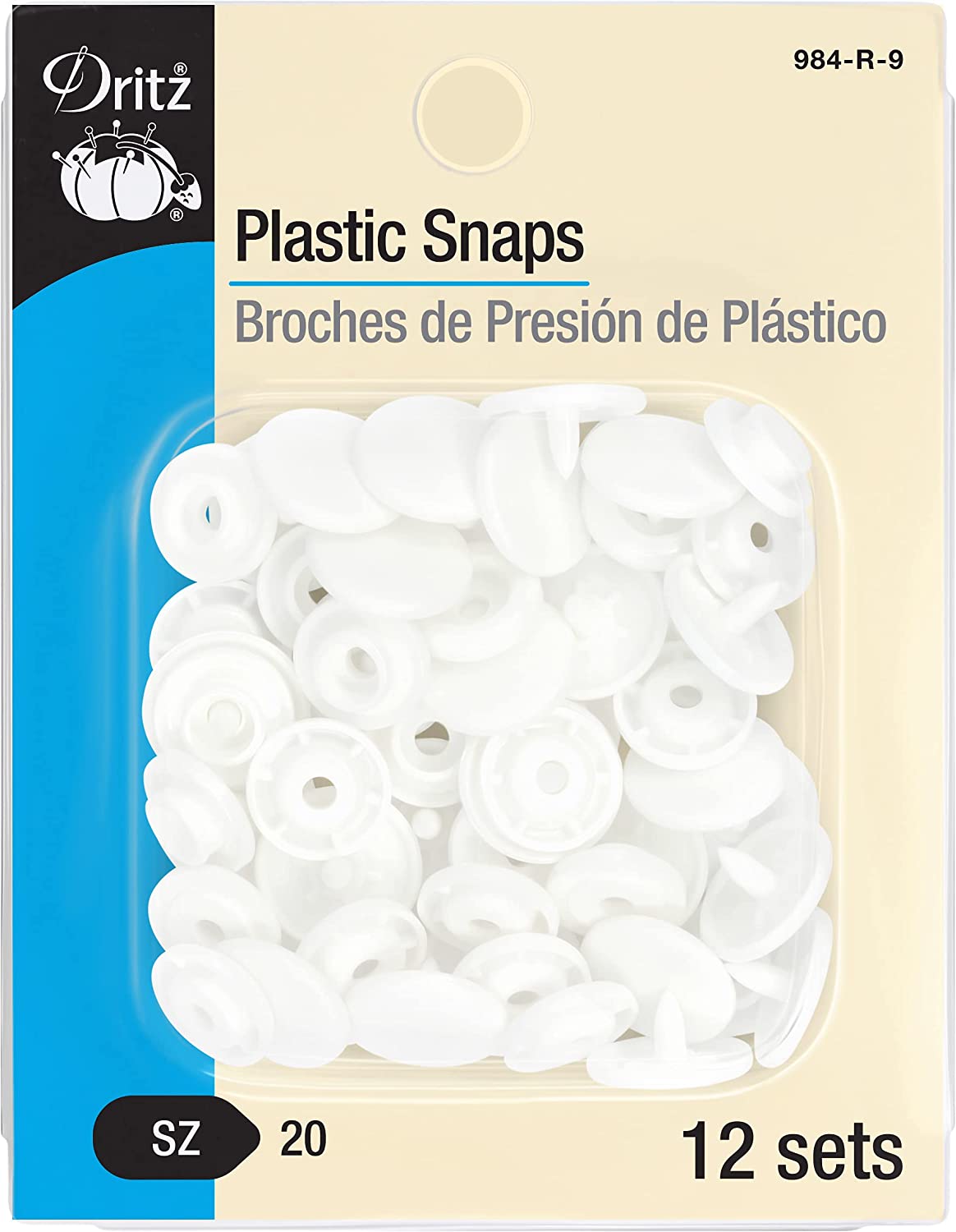 Dritz Broches de plástico, redondos, blanco, tamaño 20 12 unidades