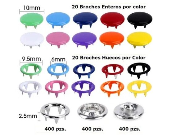 Broches Metálicos De Color Kit 400 Sets Mixtos C/alicate