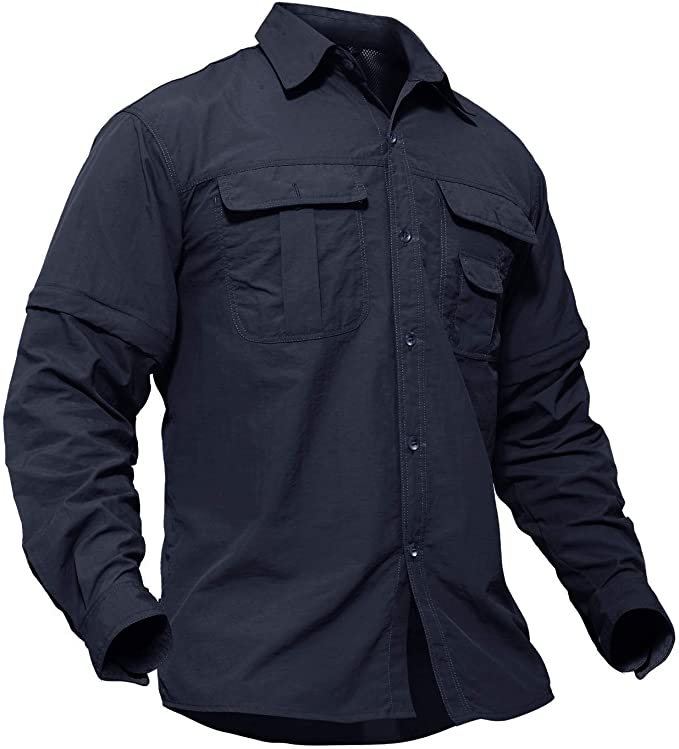 TACVASEN Camisa de manga larga convertible, transpirable, de secado rápido, con protección UV, para 