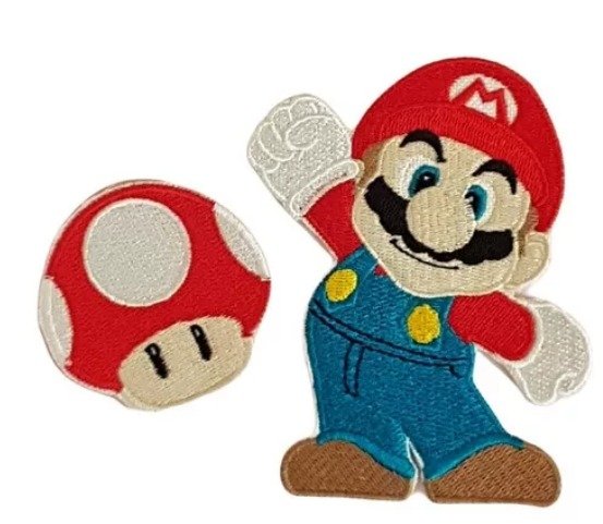Parche Bordado 100% Mario Bros 4x4 cms 2 Piezas