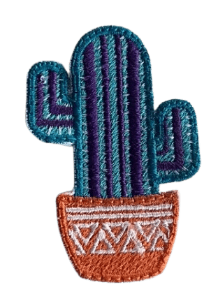 Parche Bordado 100% Hilo Cactus azul 5x5 cms