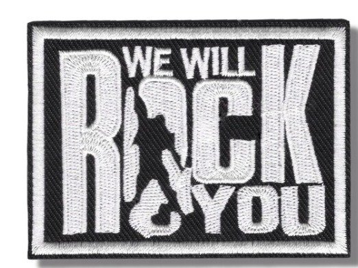 Parches Bordados 100% Hilo We Will rock you 5x5 cms