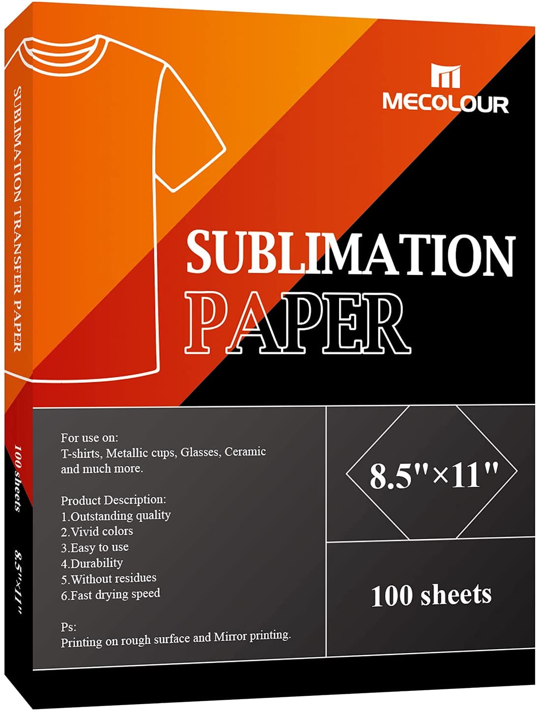MECOLOR Papel de transferencia de calor de papel de sublimación 8.5x11 pulgadas A4 100 hojas 120gsm