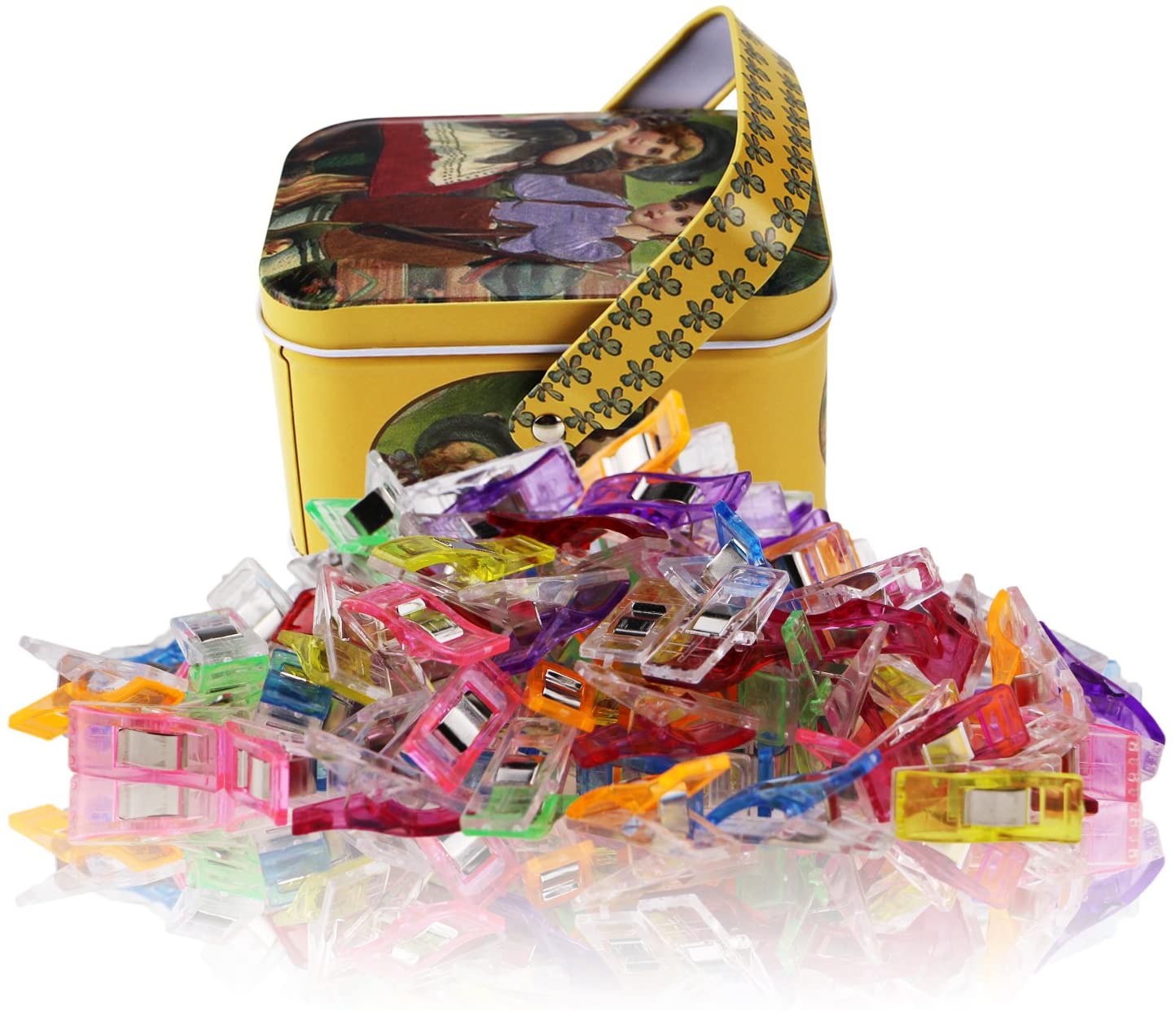 Ganchos para costura multiusos con paquete de caja de lata MumCraft, colores variados, paquete de 10