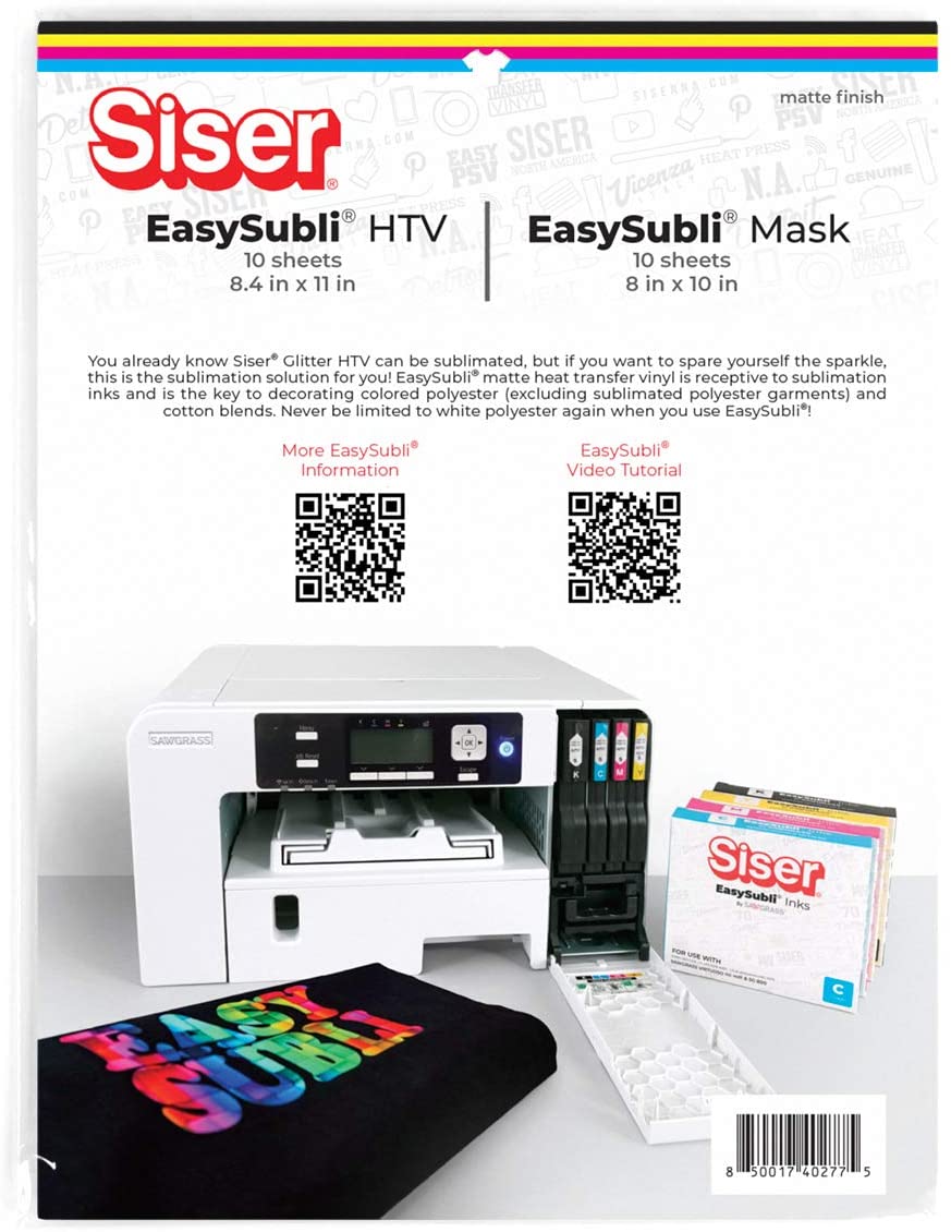 Siser EasySubli HTV - 10 hojas de EasySubli 21.3X27.9 cms y 10 hojas de máscara EasySubli