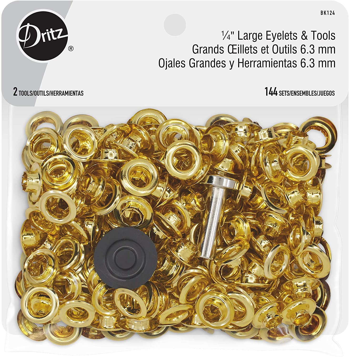 Dritz Grande 6.3 mm Dorados  níquel incluye ojales y sujetadores de herramientas