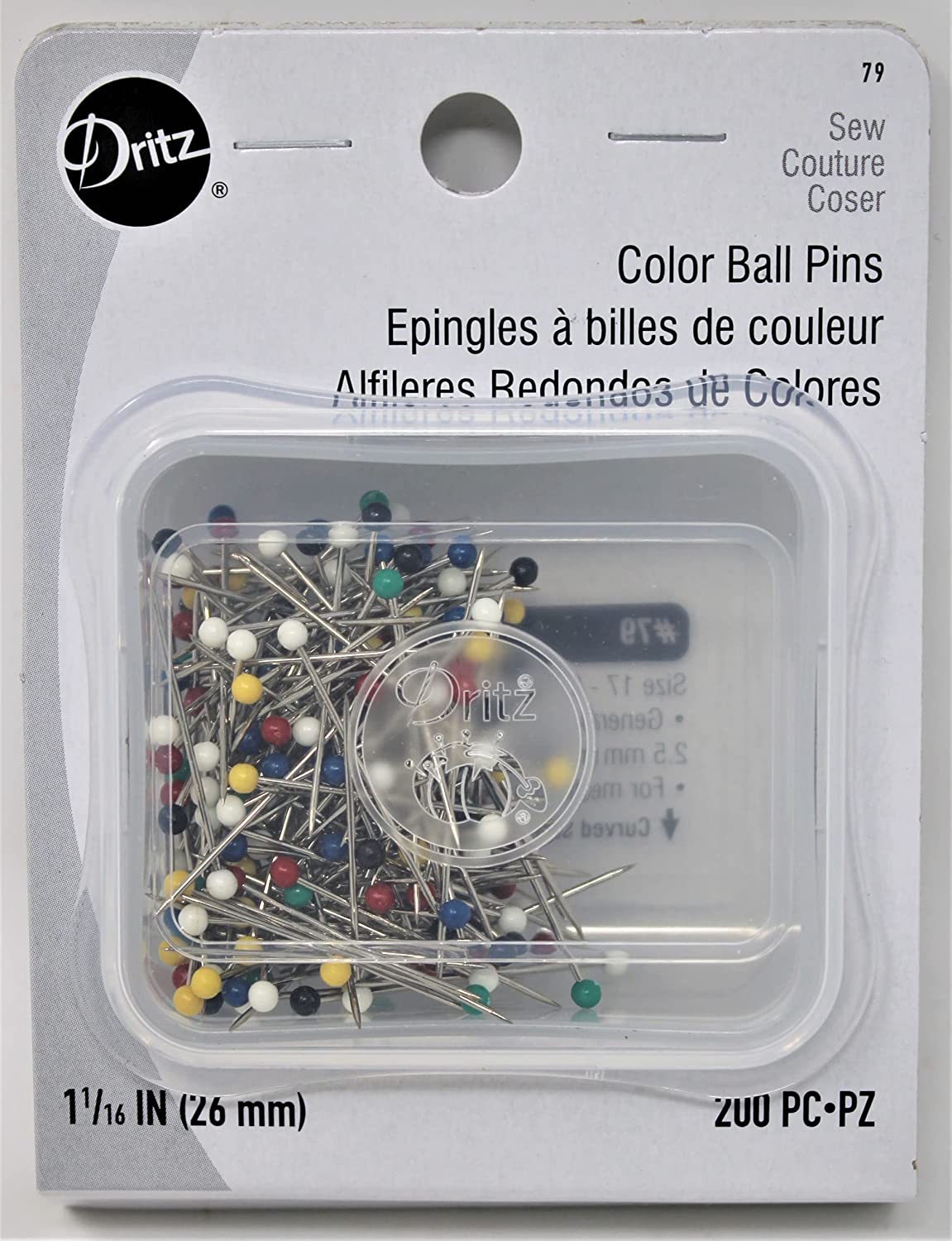 Dritz Color Ball Pins 200/Pack: Tamaño 17