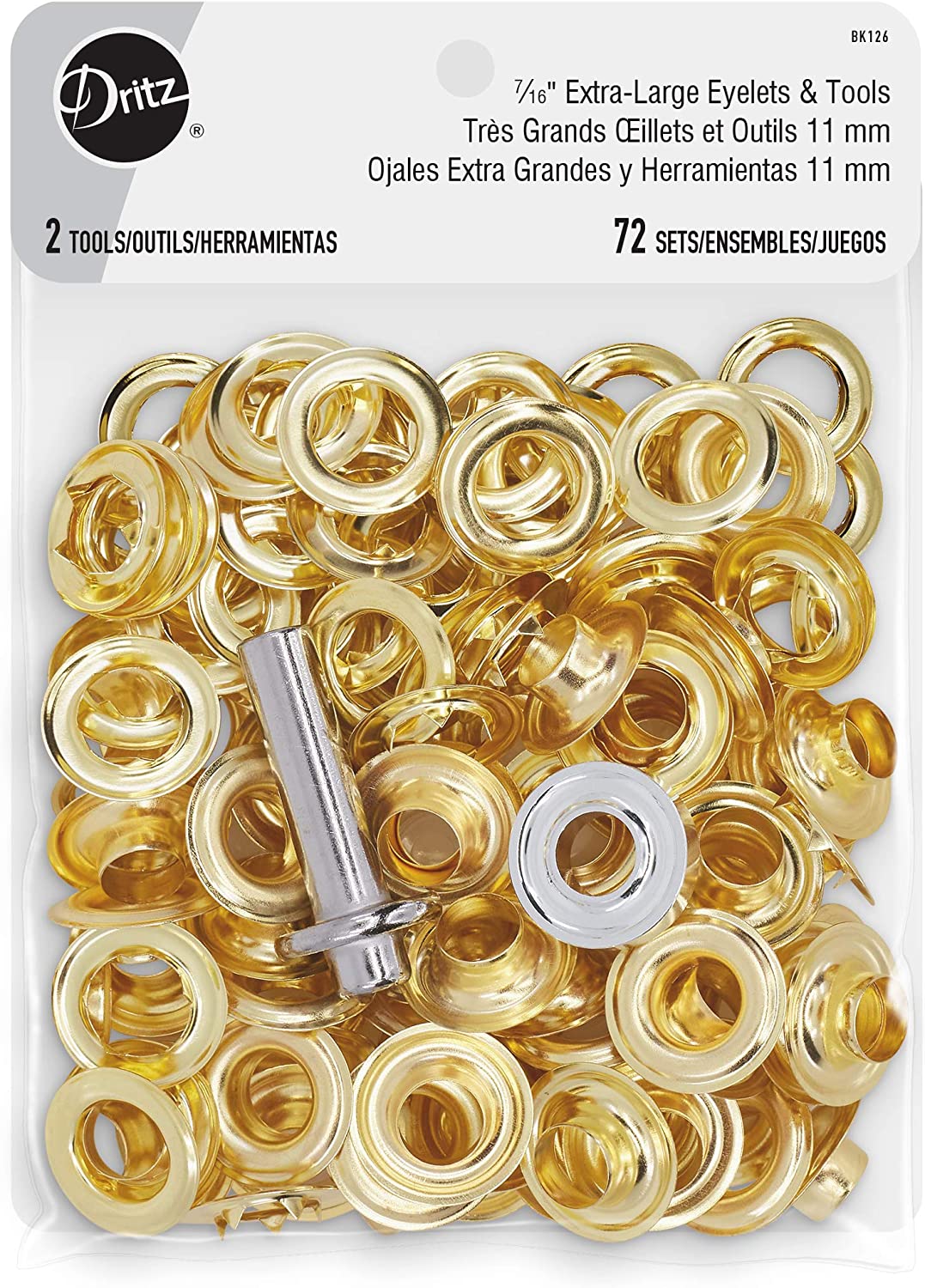 Dritz - Ojales extragrandes de 16 pulgadas y ojales de herramientas, 11 mm X 7/16 pulgadas, oro 72