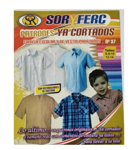 Patrón Molde Camisa Escolar, De Vestir En Papel Ya Cortados